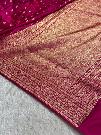 Banarasi Satin Katan Saree With Boota in Rani Shades SK89