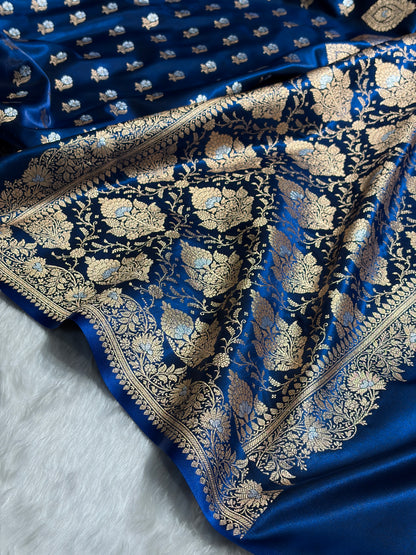 Banarasi Satin Silk Meena Boota in German Blue Shades SS38