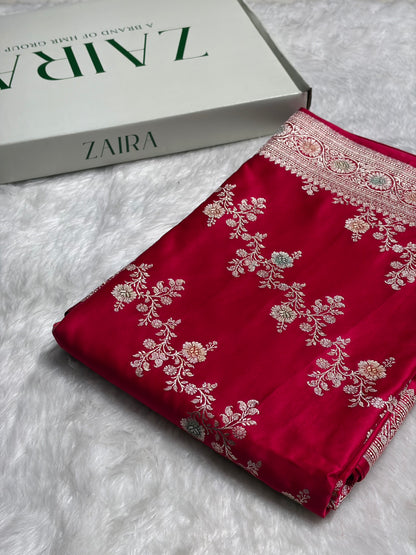 Dark Pink Minakari Banarasi Cross Mashru Silk Saree MS01