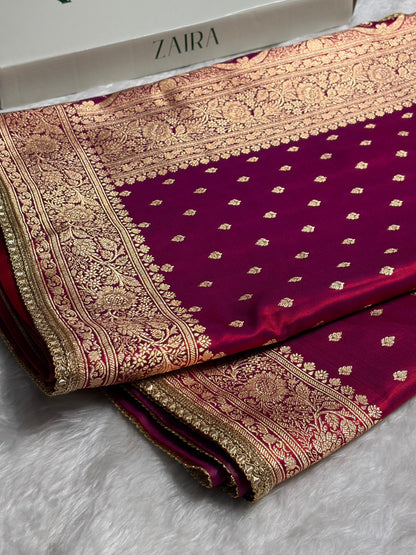 Banarasi Ultra Light Weight Satin Silk With Gotta Patti Booti in Reddish Magenta Shades SSGP06