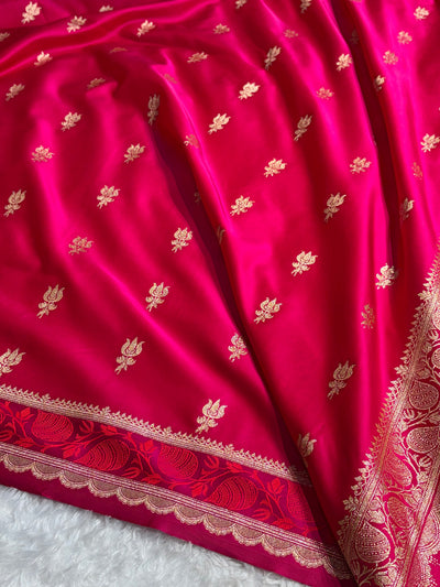 Banarasi Satin Katan Saree Booti Pattern in Cross Rani Shades SK139