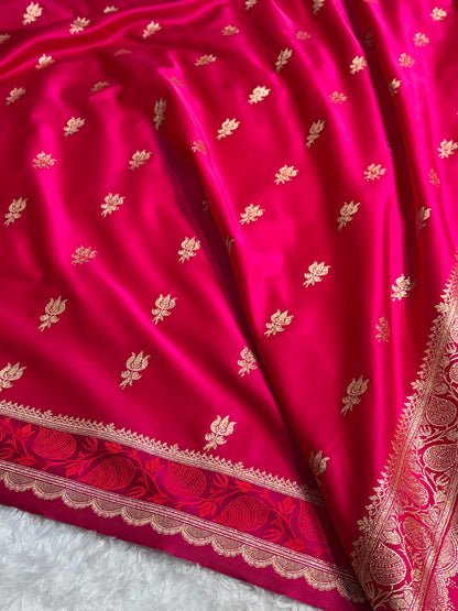Banarasi Satin Katan Saree Booti Pattern in Cross Rani Shades SK139