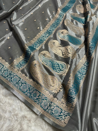 Mouse Gray With Minakari Shades Crepe Silky Katan Banarasi Saree CSK-03