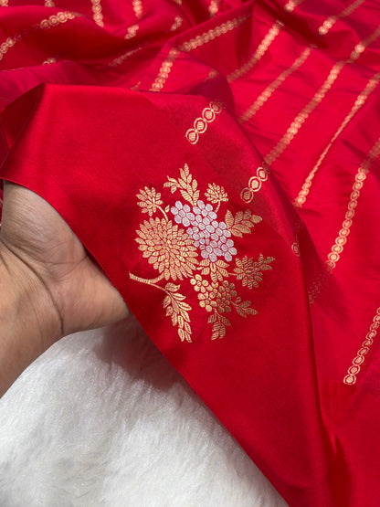 Banarasi Red Shades Minakari Boota Handwoven Pure Paper Silk RM-78