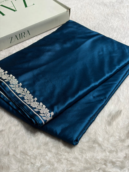 German Blue With Floral Border Mashru Silk Saree MS80