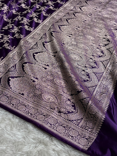 Banarasi Floral Jaal Pattern in Purple Shades Floral Mashru Silk Saree MCS98