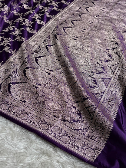 Banarasi Floral Jaal Pattern in Purple Shades Floral Mashru Silk Saree MCS98