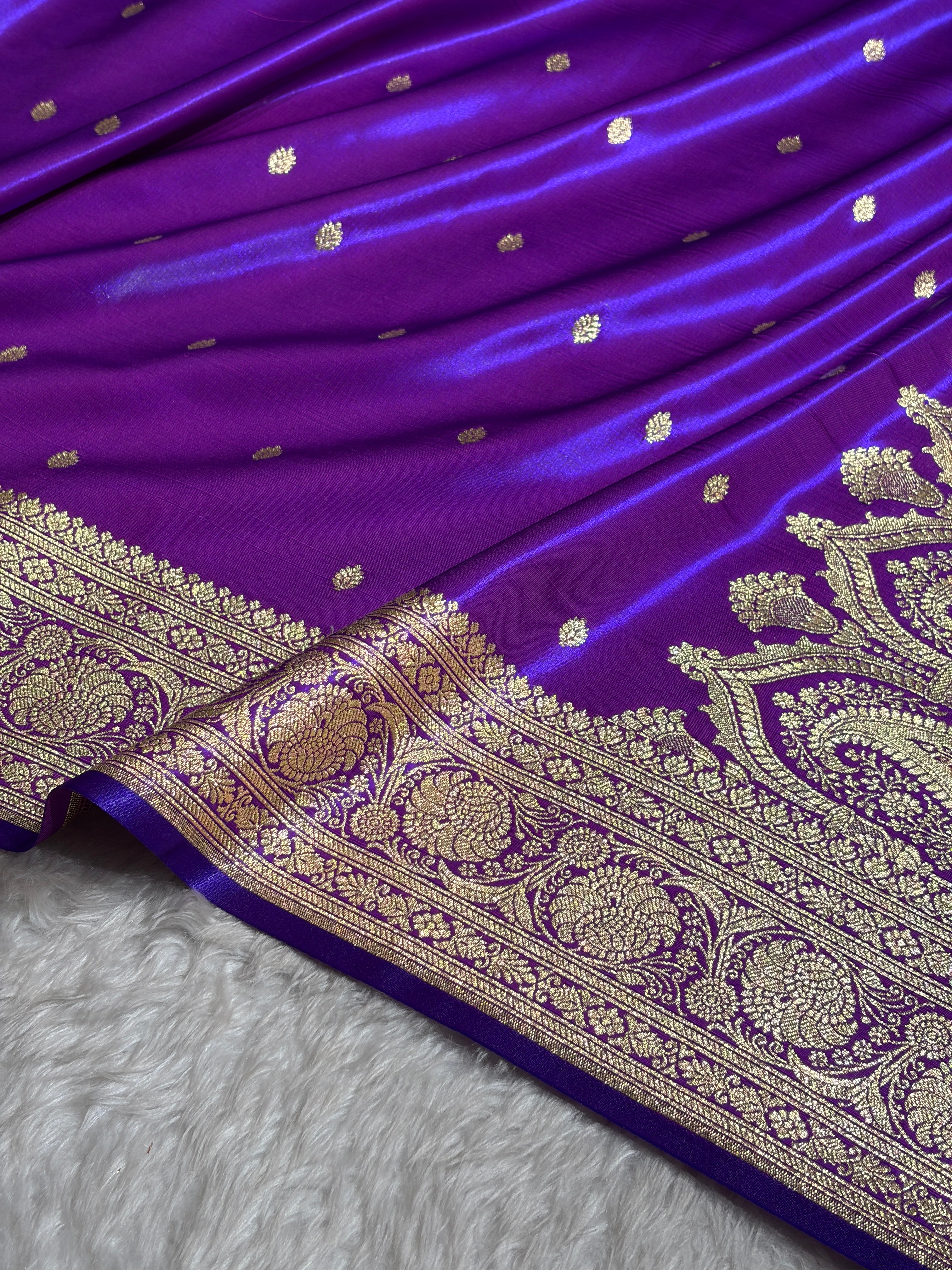 Banarasi Purple Shades Booti Pattern Banarasi Satin Silk Saree SS62