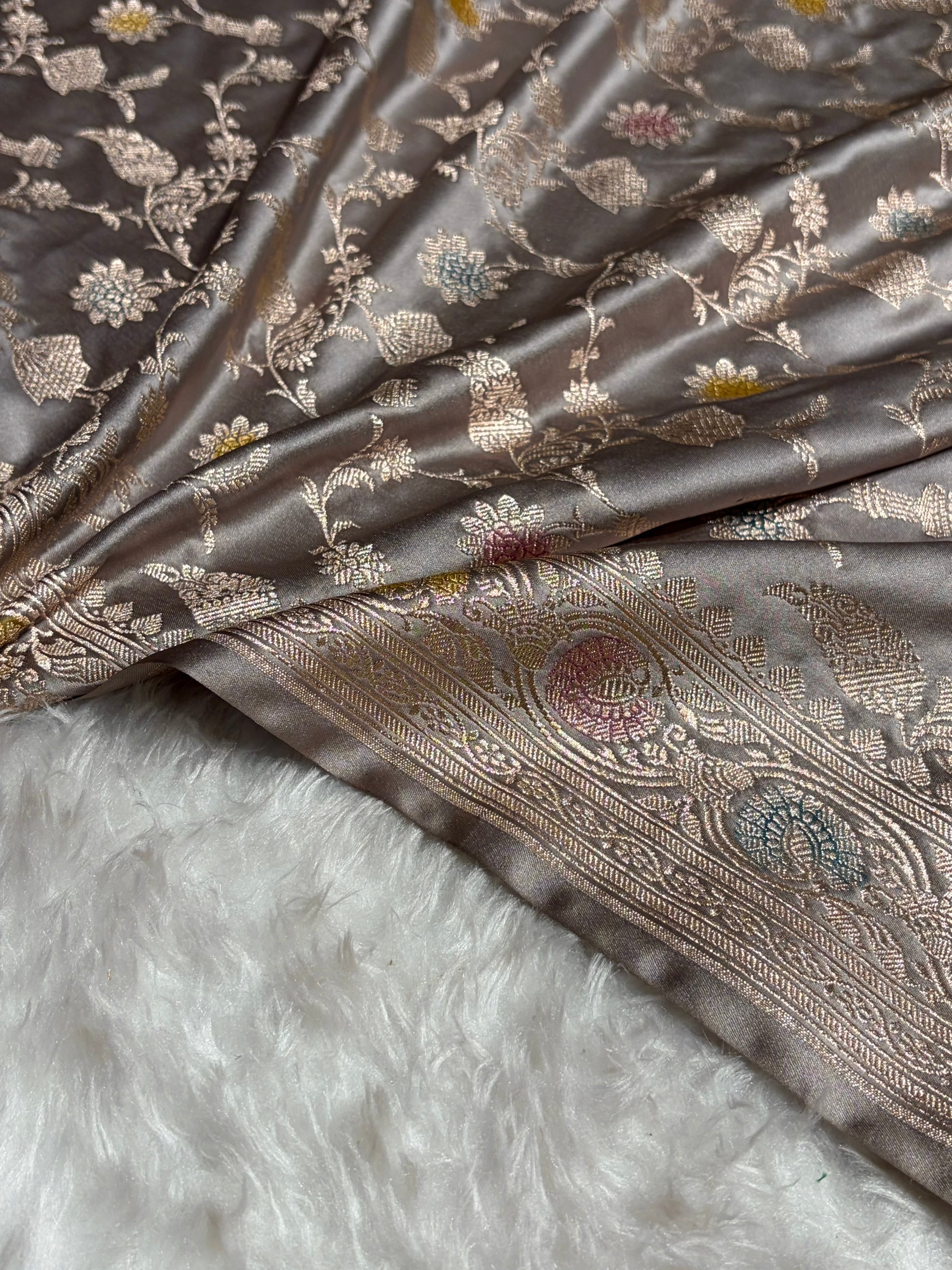 Gray Shades In Banarasi Minakari Jaal Mashru Silk Saree MS42
