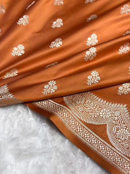 Rusty Orange Scallop Booti Mashru Silk Banarasi Saree MSM-35