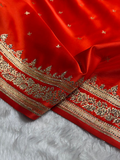 Orange Banarasi Swarovski Work Booti Katan Silk Saree BSKM17