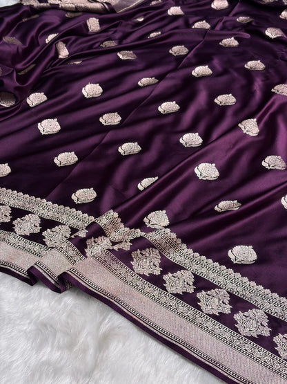 Wine Boota Motif Mashru Silk Saree MS43
