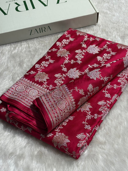 Ruby Pink Shades Jaal Pattern Mashru Silk Saree MS57