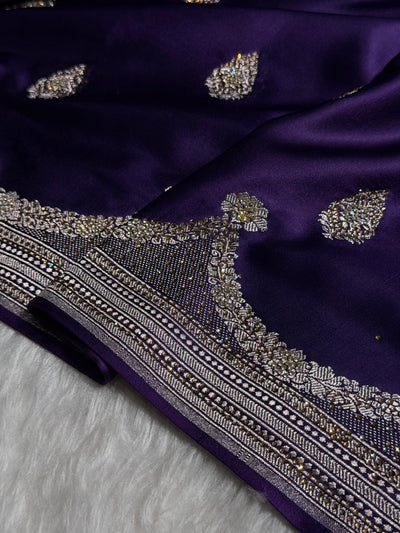 Purple Shades Scallop With Swarovski Work Mashru Silk Saree BMCS20