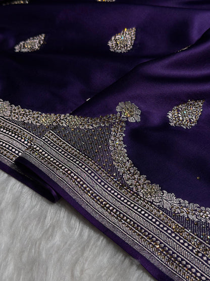 Purple Shades Scallop With Swarovski Work Mashru Silk Saree BMCS20