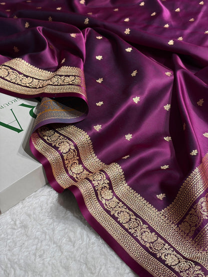 Banarasi Satin Katan Saree With Booti Pattern in Cross Wine Shades SK125