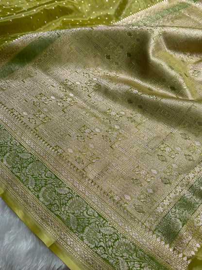 Lemon Shades With Contrast Border Crepe Silky Katan Banarasi Saree CSK-06
