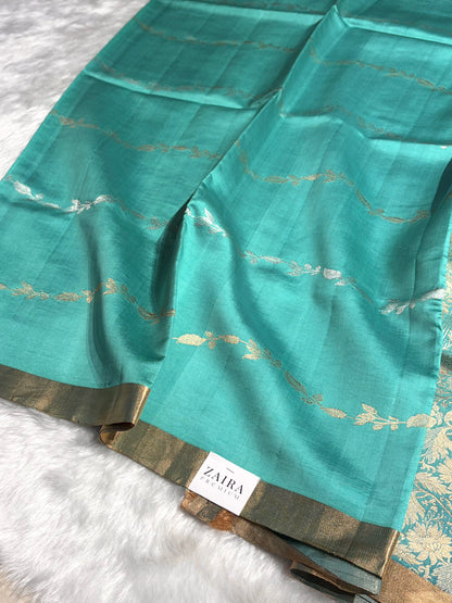 Sea Green Shades Handwoven Pure Raw Mango Silk RM-39