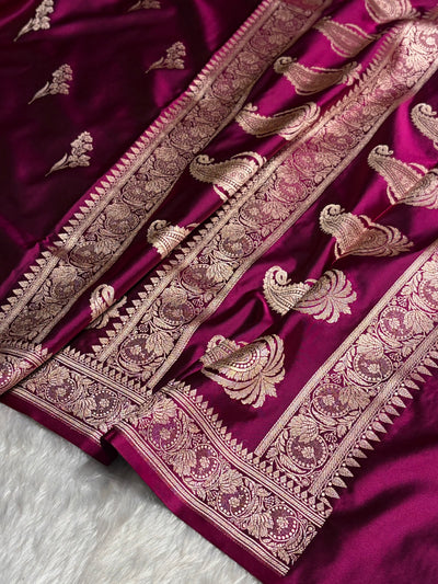 Wine Boota With Floral Border Mashru Silk Saree MSM-97