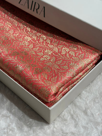 Peach Shades Brocket Satin Silk Saree Banarasi Saree Shades SS30