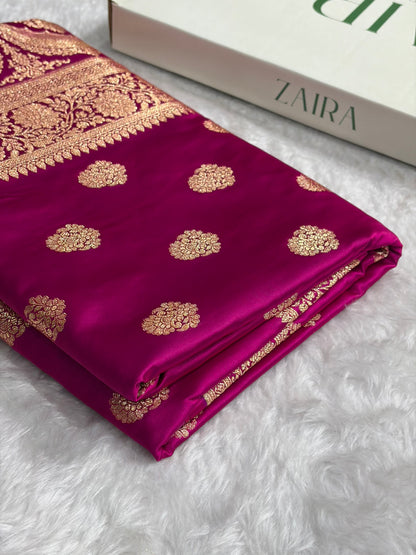 Banarasi Satin Katan Saree With Boota in Cross Rani Shades SK109