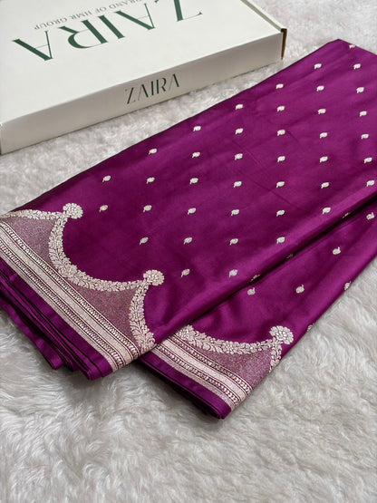 Wine Shades Scallop Mashru Silk Saree MS60