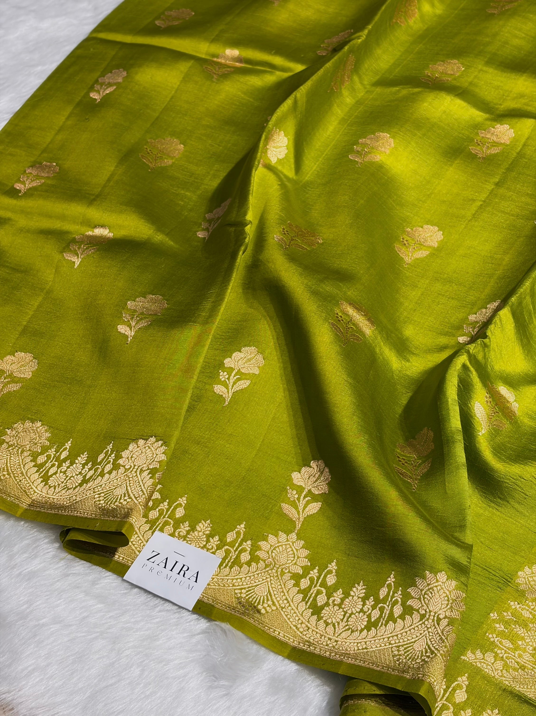 Mehendi Shades Boota Handwoven Pure Raw Mango Silk RM-16