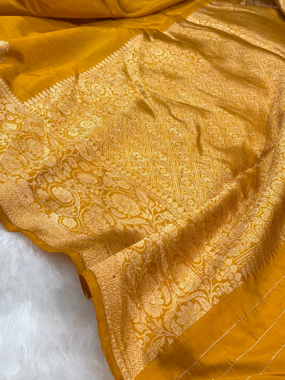 Banarasi Mustard Shades Boota Handwoven Pure Paper Silk Saree RM-93