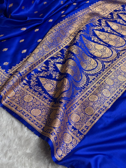 Banarasi Satin Katan Saree in Royal Blue Shades SK82