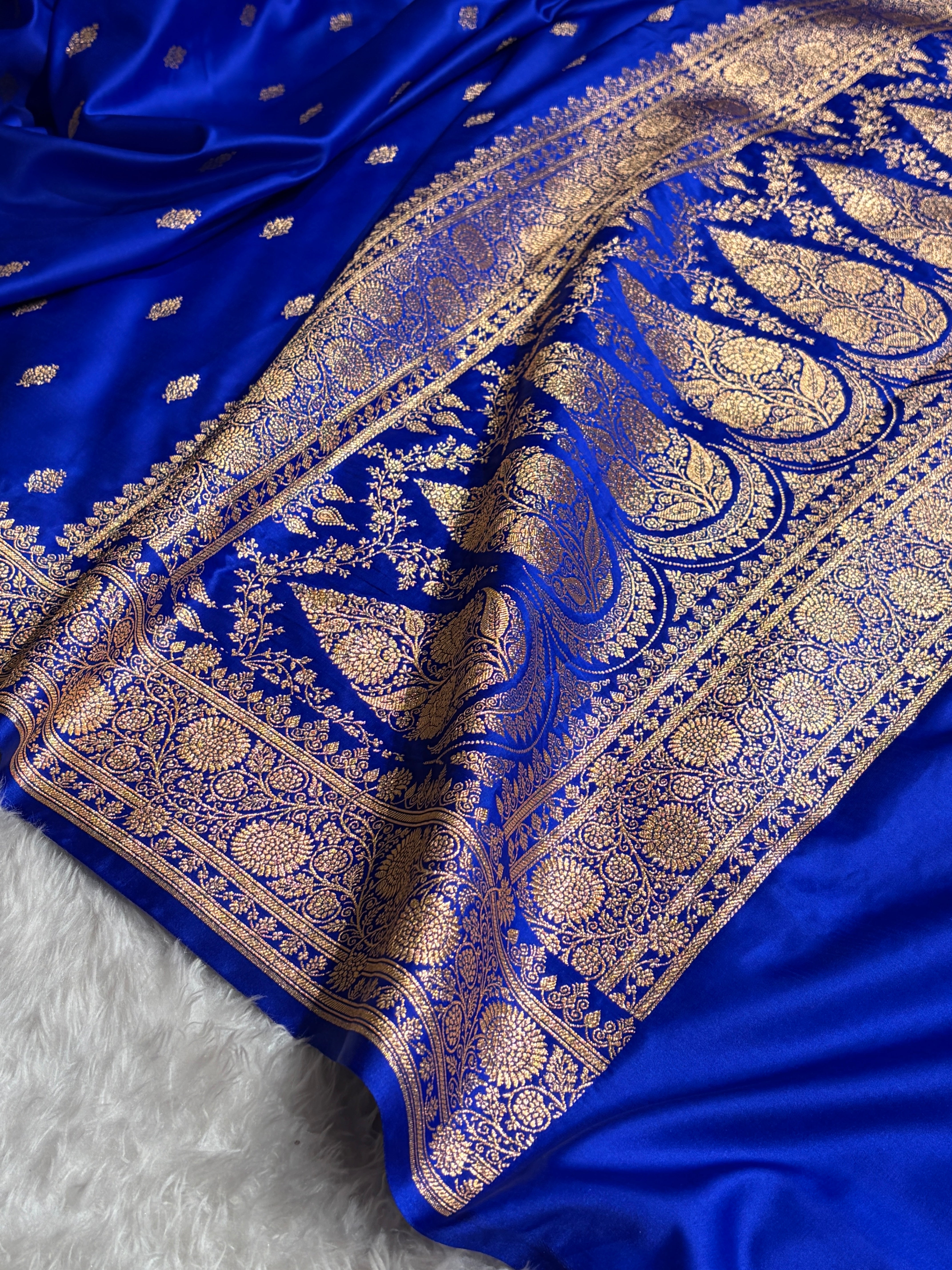 Banarasi Satin Katan Saree in Royal Blue Shades SK82