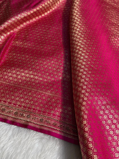 Rani Floral Boota Pattern With Siroski Stone Work Satin Katan Silk saree BSK39