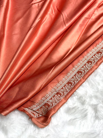 Skirt Border Light Peach Minakari Mashru Silk Saree MS13