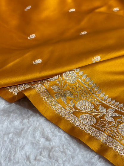 Mustard Shades Banarasi Boota Pattern Floral Mashru Silk Saree MSM-118