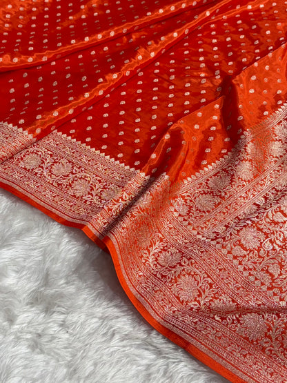 Orange Crepe Silky Katan Banarasi Saree CSK-02