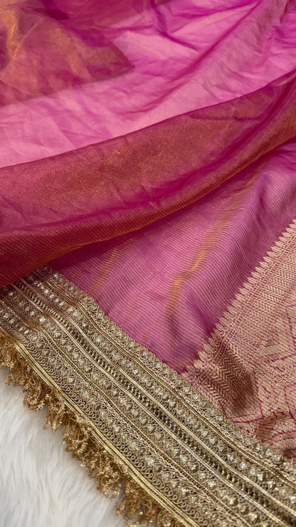 Semi Pure Tissue Silk Saree with Gotta Patti in Pink Shades TGP01