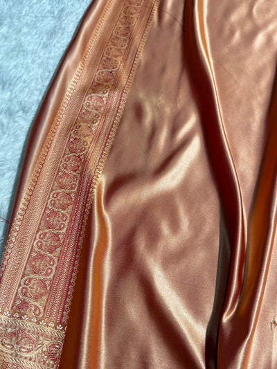 Banarasi Rose Peach Shades Jamawar Tanchoi With Minakari Jaal Katan Silk Saree SKTM-26