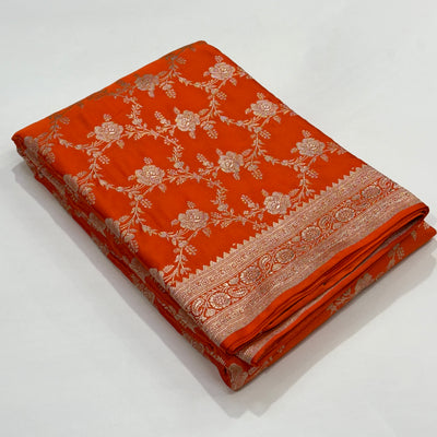 Orange Floral Jaal Mashru Silk Saree