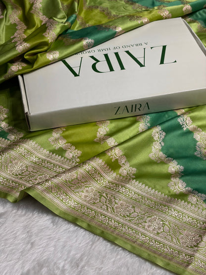 Light Green Rangkat Mashru Silk Saree With Cross Pattern MS02