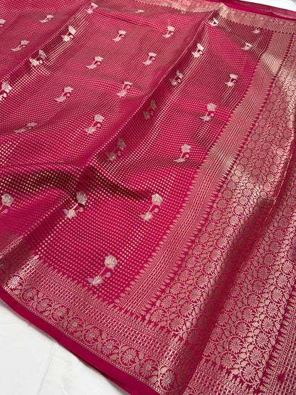 Rani Flower Booti Pure Caramel Silk Saree