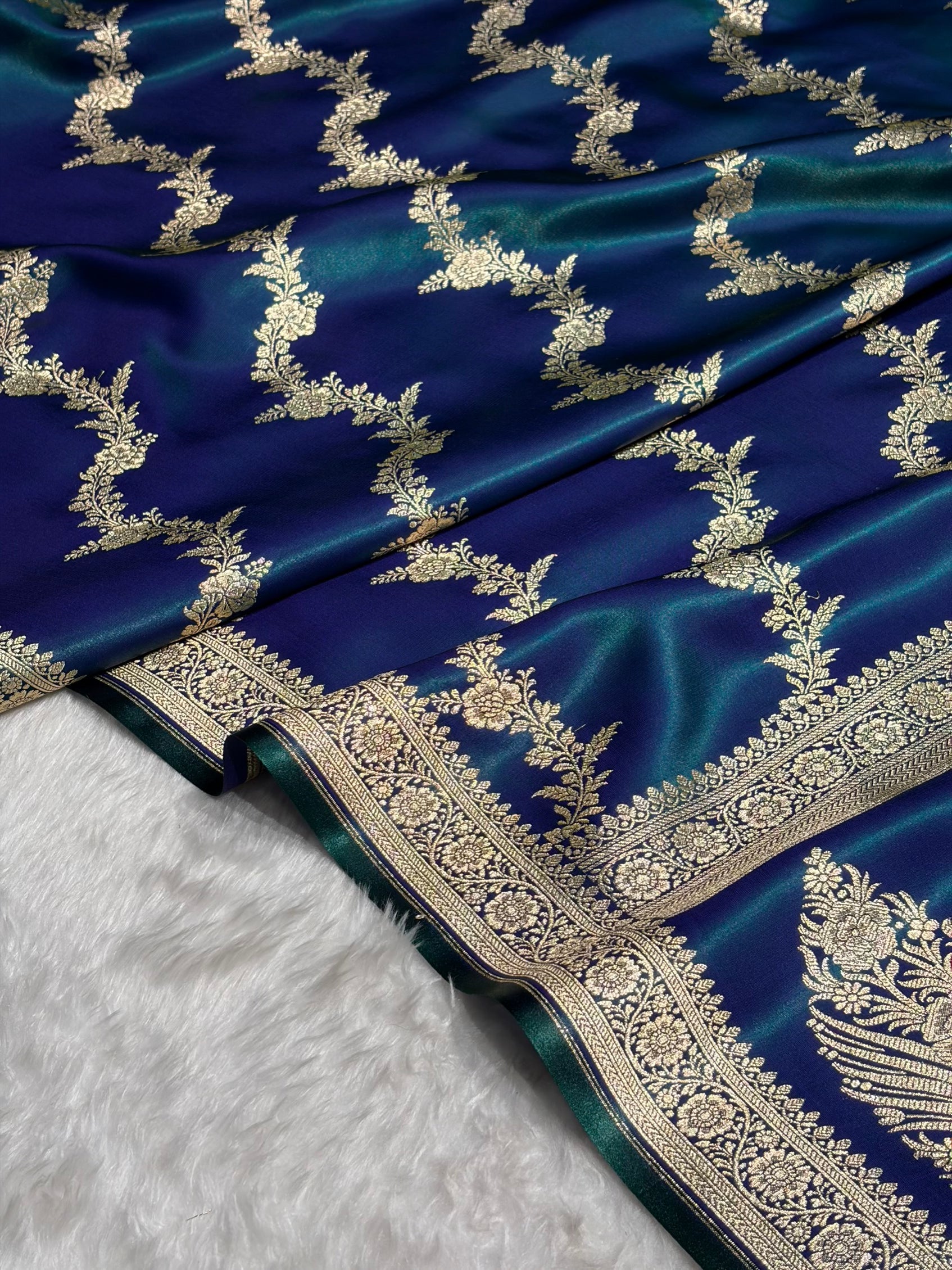 Peacock Shades Banarasi Satin Silk Saree SS35