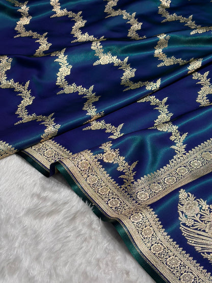 Peacock Shades Banarasi Satin Silk Saree SS35