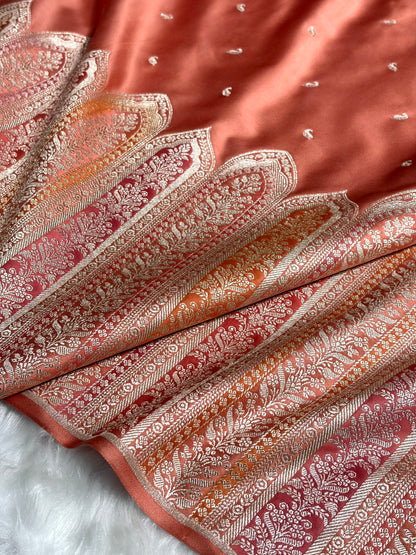 Skirt Border Light Peach Minakari Mashru Silk Saree MS13