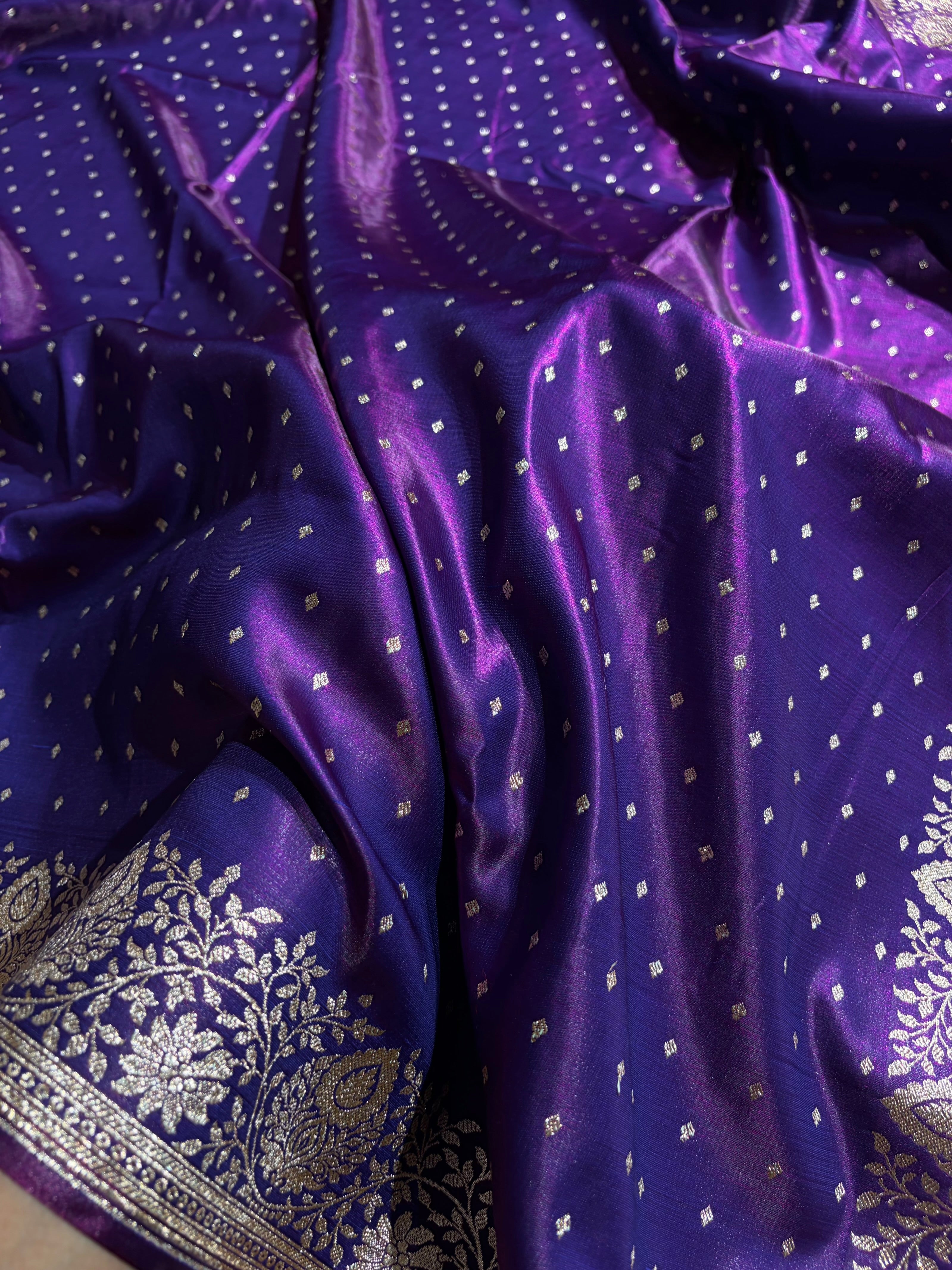 Satin Silk Saree Floral Boota in Cross Purple Shades SS28