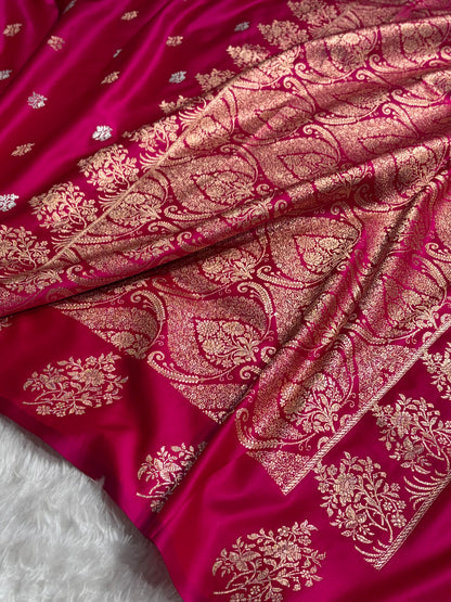 Cross Rani Shades Banarasi With Floral Border Mashru Silk Saree MSM-126