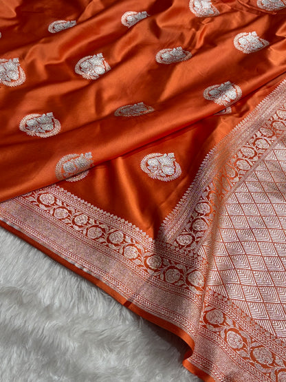 Orange Shades Minakari Boota Mashru Silk Saree MS35