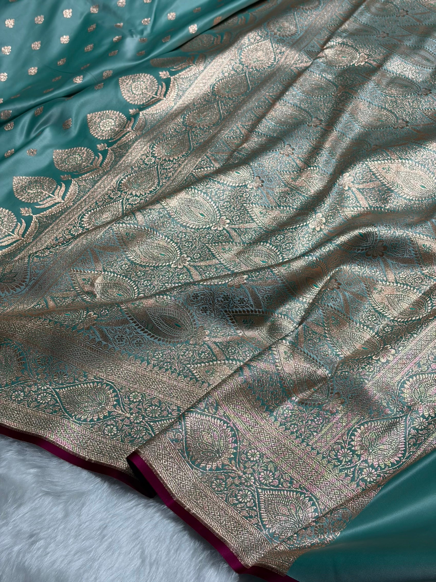 Turquoise booti Katan Silk saree SK10