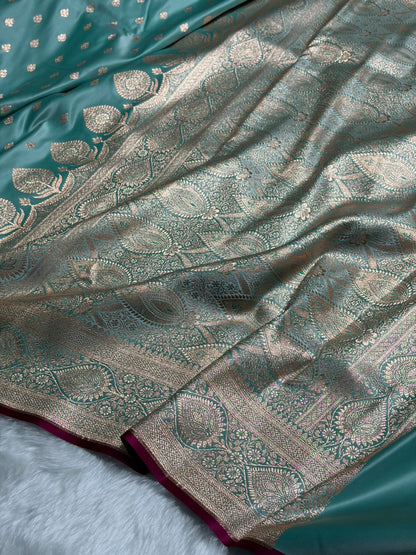 Turquoise booti Katan Silk saree SK10