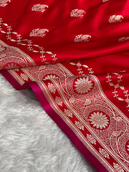 Red Shades Banarasi Boota Pattern Floral Mashru Silk Saree MSM-114