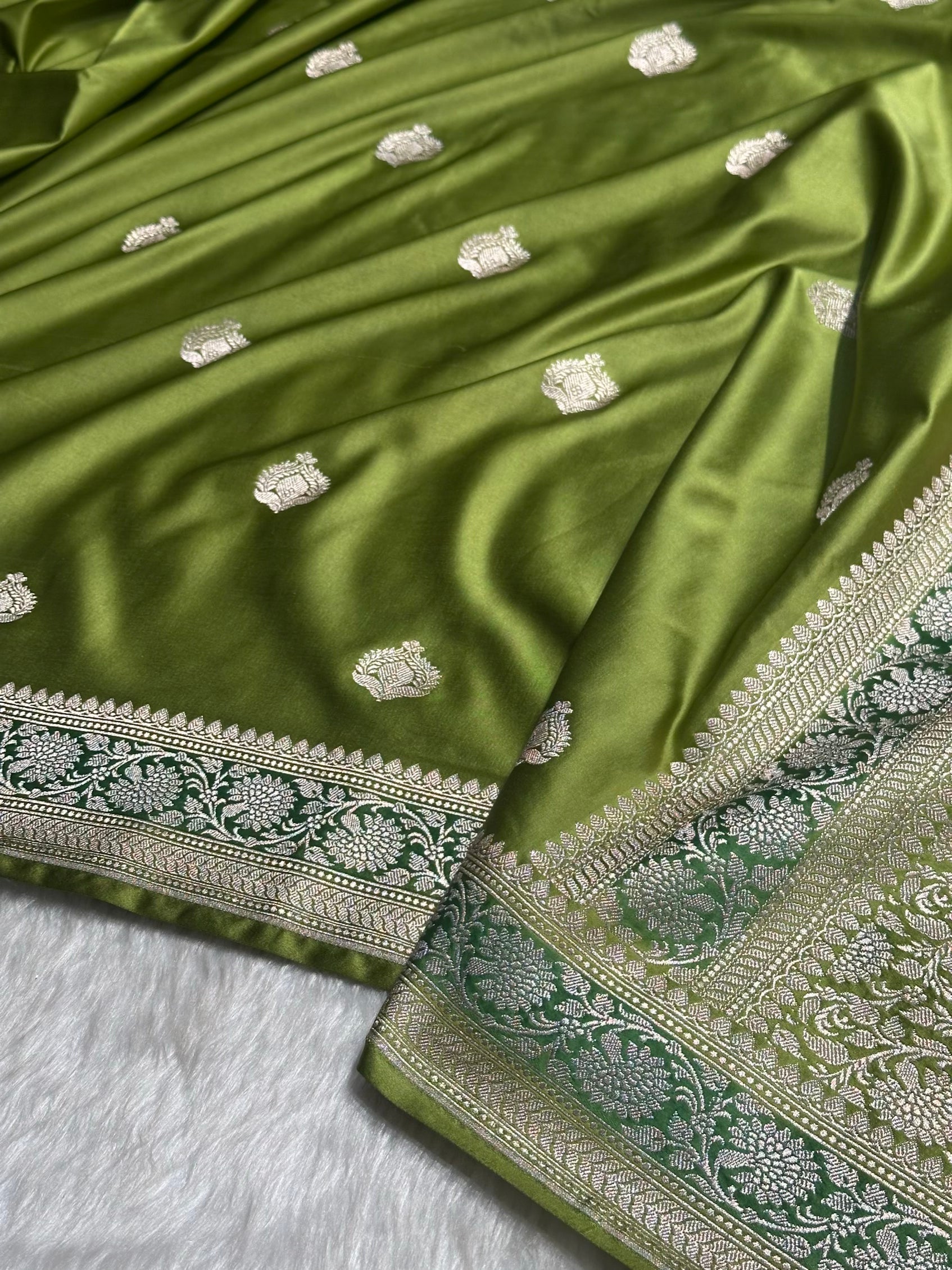 Dark Pista Shade Mashru Silk Boota