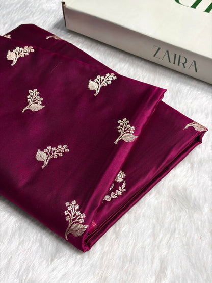Wine Boota With Floral Border Mashru Silk Saree MSM-91